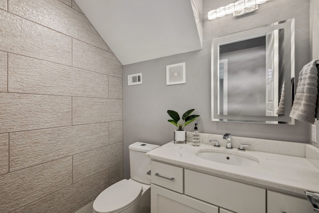 27457 S Lazy Meadow Way, Spring, TX 77386 - half bath with lofted ceiling, toilet, and vanity