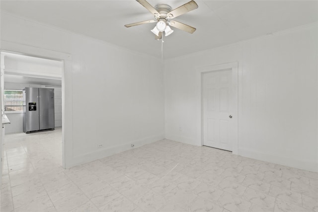 706 E Hunnicutt St, Baytown, TX 77520 - unfurnished room featuring a ceiling fan, ornamental molding, and light marble finish flooring