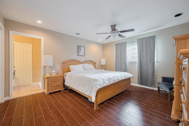 1214 Lindsey Dr, Rosenberg, TX 77471 - bedroom featuring dark wood-style flooring, a ceiling fan, baseboards, and recessed lighting
