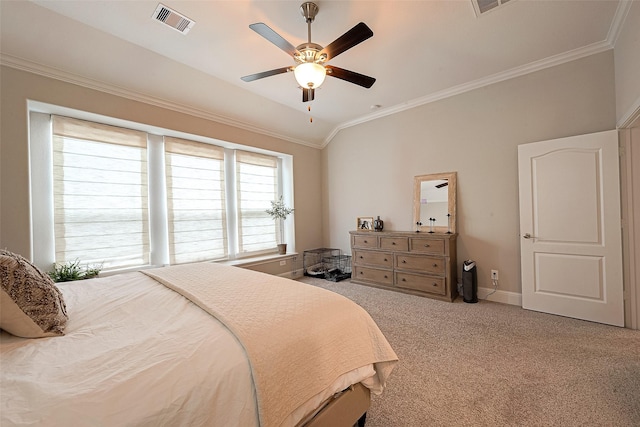 2625 Blooming Field Ln, Conroe, TX 77385 - bedroom featuring carpet, ornamental molding, and ceiling fan