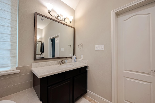 2625 Blooming Field Ln, Conroe, TX 77385 - bathroom with vanity and tile patterned flooring
