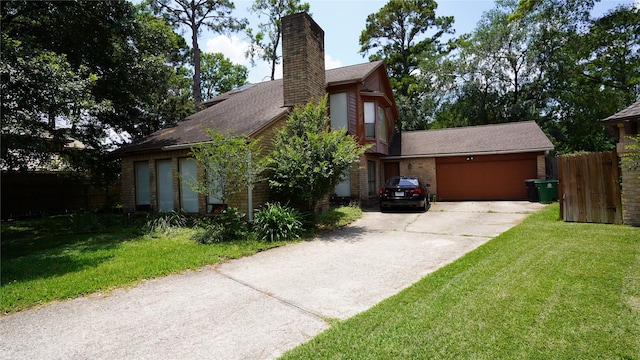 7355 Birchtree Forest Dr, Houston, TX 77088 - view of home's exterior with a garage, concrete driveway, a chimney, and a shingled roof