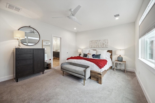 1234 W 25th St Unit A, Houston, TX 77008 - bedroom with carpet floors, ceiling fan, connected bathroom, baseboards, and recessed lighting