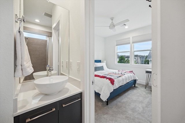 1234 W 25th St Unit A, Houston, TX 77008 - bedroom with a sink, light colored carpet, recessed lighting, and a ceiling fan