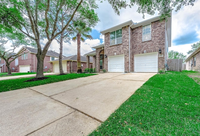 5732 Montclair Hill Ln, Rosharon, TX 77583 - traditional-style home with concrete driveway, a garage, a front yard, and brick siding
