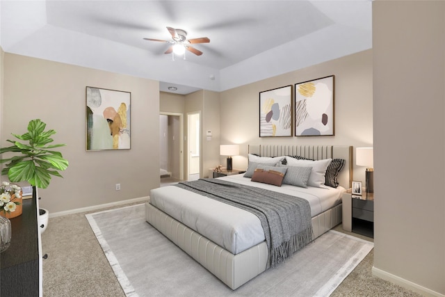 5732 Montclair Hill Ln, Rosharon, TX 77583 - carpeted bedroom with a tray ceiling and ceiling fan