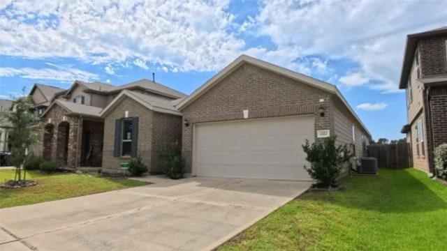 4322 Mossy Banks Ln, Houston, TX 77068 - view of front of property with brick siding, concrete driveway, a garage, and cooling unit