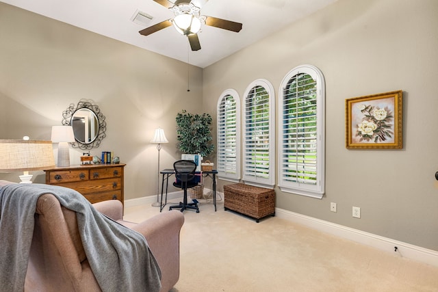 212 Salmon Creek Ln, Friendswood, TX 77546 - office area with carpet flooring, ceiling fan, and baseboards