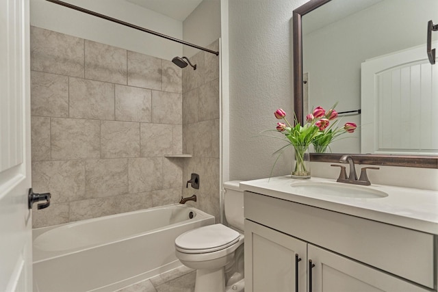 109 Pepper Grass Pl, Montgomery, TX 77316 - full bath with vanity, toilet, a textured wall, washtub / shower combination, and tile patterned flooring