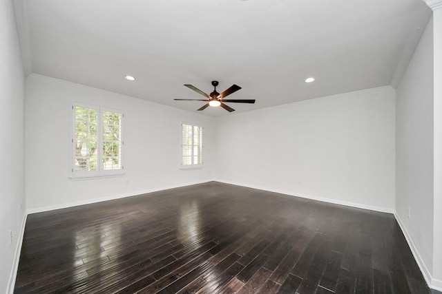 405 N Post Oak Ln Unit 405, Houston, TX 77024 - spare room with dark wood finished floors, a ceiling fan, baseboards, ornamental molding, and recessed lighting