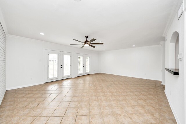 405 N Post Oak Ln Unit 405, Houston, TX 77024 - unfurnished living room with a ceiling fan, ornamental molding, recessed lighting, baseboards, and light tile patterned floors