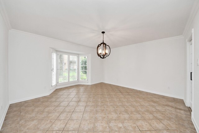 405 N Post Oak Ln Unit 405, Houston, TX 77024 - unfurnished room with a chandelier, ornamental molding, light tile patterned floors, and baseboards