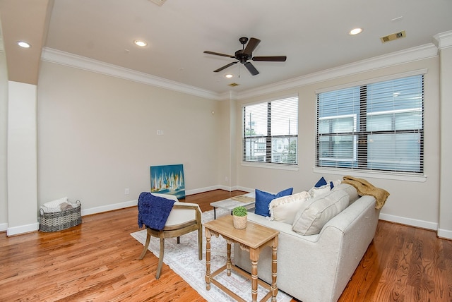 321 W 26th St Unit A, Houston, TX 77008 - sitting room with wood finished floors, ceiling fan, crown molding, baseboards, and recessed lighting