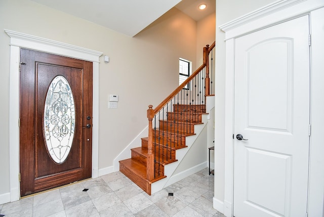 321 W 26th St Unit A, Houston, TX 77008 - foyer featuring stairway, baseboards, and recessed lighting