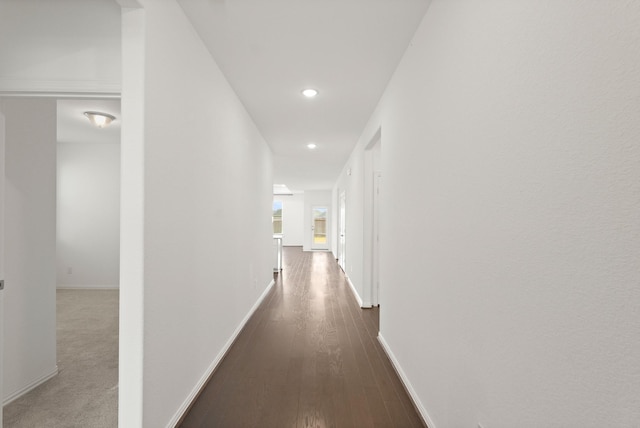 7919 Chantilly Mnr, Fulshear, TX 77441 - hall featuring baseboards, recessed lighting, and dark wood finished floors
