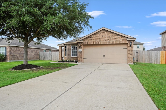 9822 Garnet Springs Dr, Iowa Colony, TX 77583 - ranch-style house with brick siding, an attached garage, and concrete driveway