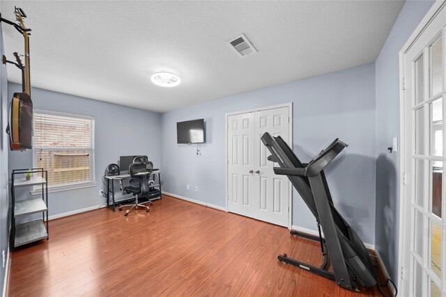 9822 Garnet Springs Dr, Iowa Colony, TX 77583 - workout room featuring wood finished floors and baseboards