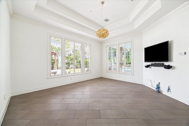 4111 Thistle Hill Ct, Sugar Land, TX 77479 - unfurnished living room featuring crown molding, a raised ceiling, and baseboards