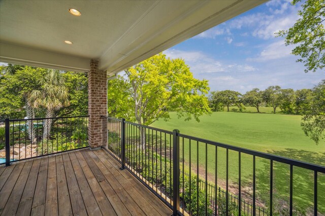 4111 Thistle Hill Ct, Sugar Land, TX 77479 - wooden deck with a yard and view of wooded area