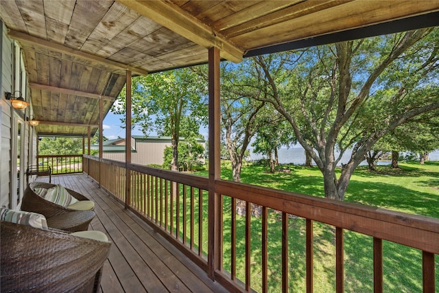 480 Johnson Rd, Coldspring, TX 77331 - deck featuring a water view and a lawn