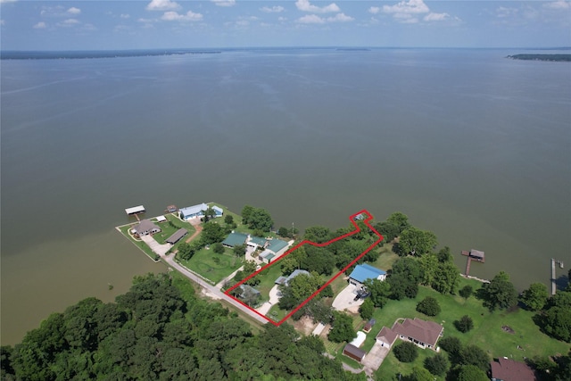 480 Johnson Rd, Coldspring, TX 77331 - aerial view of property's location featuring property boundaries highlighted and a large body of water