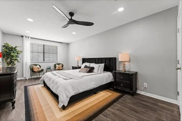 7280 Click Dr, Beaumont, TX 77708 - bedroom featuring dark wood-type flooring, recessed lighting, baseboards, and ceiling fan
