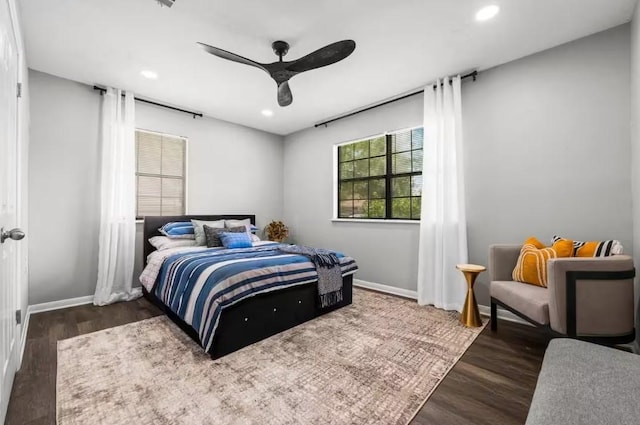 7280 Click Dr, Beaumont, TX 77708 - bedroom with recessed lighting, baseboards, wood finished floors, and ceiling fan