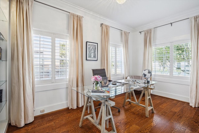 2256 Dryden Rd, Houston, TX 77030 - office area featuring wood finished floors, ornamental molding, and baseboards