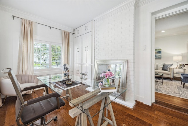 2256 Dryden Rd, Houston, TX 77030 - home office with ornamental molding, wood finished floors, and baseboards