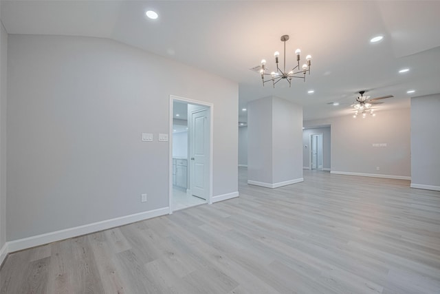 8314 Burning Hills Dr, Houston, TX 77071 - unfurnished living room featuring a chandelier, light wood-style floors, recessed lighting, a ceiling fan, and baseboards