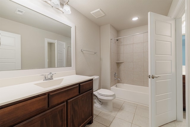 16719 Highland Country Dr, Cypress, TX 77433 - full bath with vanity, tile patterned floors, toilet, shower / tub combination, and recessed lighting