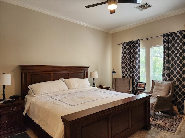 2722 Crawford St, Houston, TX 77004 - bedroom featuring crown molding, ceiling fan, carpet flooring, and a desk