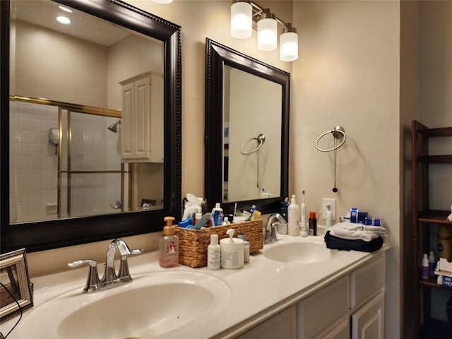 2722 Crawford St, Houston, TX 77004 - bathroom with double vanity and an enclosed shower