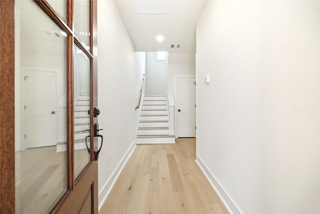 3907D Tulane St, Houston, TX 77018 - corridor with light wood-style flooring, stairway, baseboards, and recessed lighting