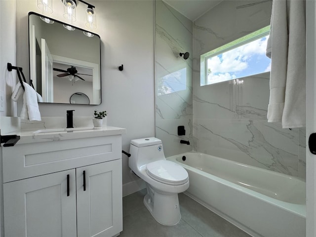 1803 Brooks St, Houston, TX 77026 - bathroom featuring vanity, toilet, tub / shower combination, and a ceiling fan