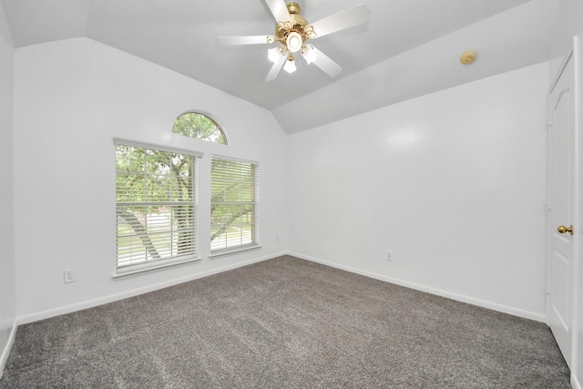1605 Spring Glen Ln, Pearland, TX 77581 - carpeted spare room featuring vaulted ceiling, a smoke detector, a ceiling fan, and baseboards
