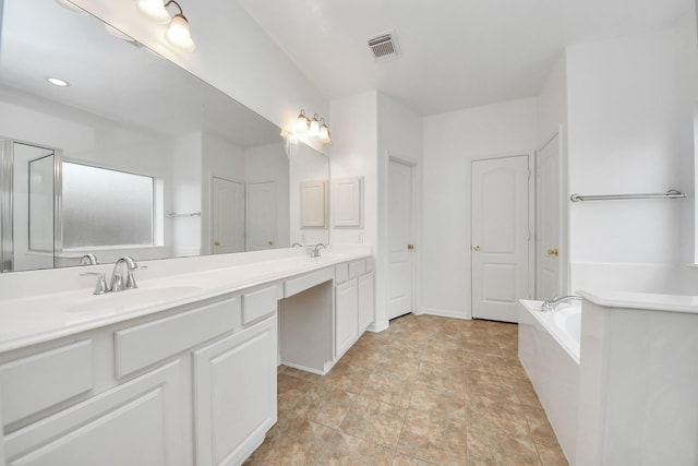 1605 Spring Glen Ln, Pearland, TX 77581 - bathroom with double vanity and a bath