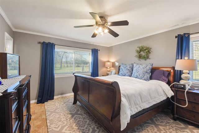 4620 Springfield Ln, Brenham, TX 77833 - bedroom featuring crown molding, ceiling fan, and baseboards
