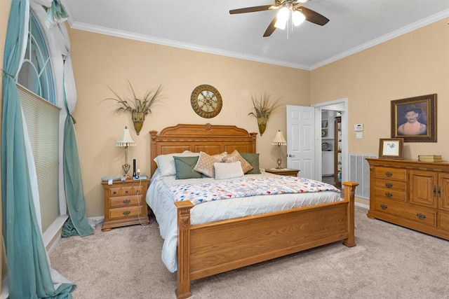 529 Stephen F Austin Dr, Conroe, TX 77302 - bedroom featuring light colored carpet, crown molding, ceiling fan, and baseboards