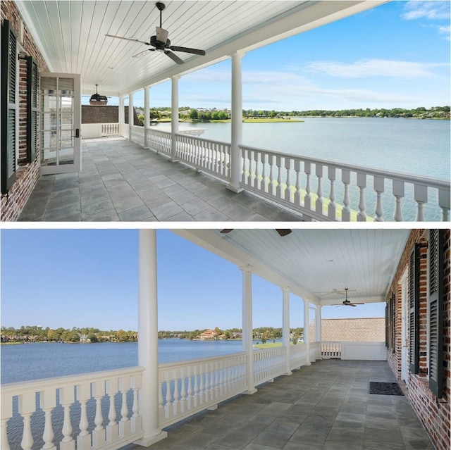 31 Southern Crescent Ct, The Woodlands, TX 77380 - view of patio featuring a ceiling fan and a water view