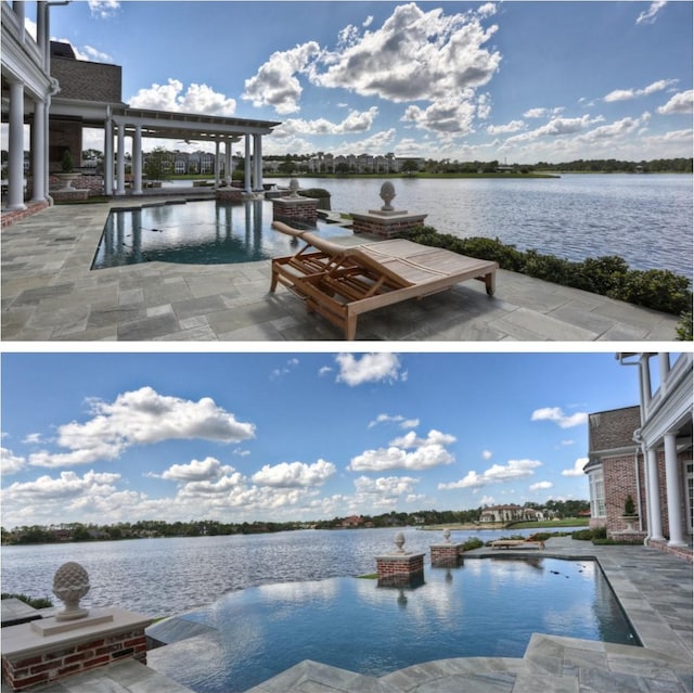 31 Southern Crescent Ct, The Woodlands, TX 77380 - view of swimming pool with a water view and a patio area