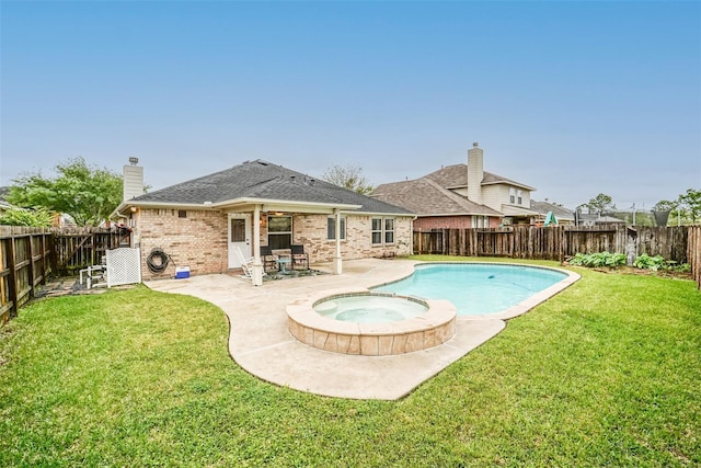 2957 Water Willow Ln, Pearland, TX 77581 - view of pool with a fenced backyard, a patio area, and a pool with connected hot tub