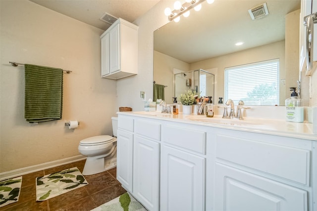 2957 Water Willow Ln, Pearland, TX 77581 - bathroom with double vanity, a stall shower, and tile patterned floors