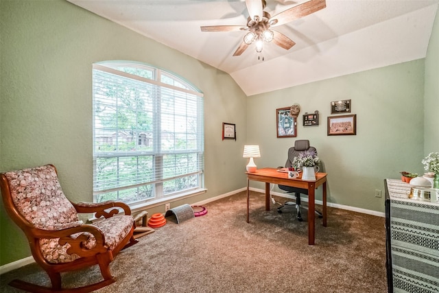 2957 Water Willow Ln, Pearland, TX 77581 - office featuring carpet, healthy amount of natural light, a ceiling fan, and vaulted ceiling