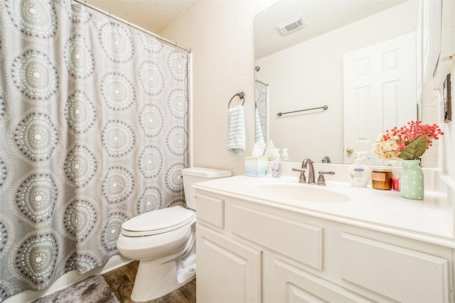 2957 Water Willow Ln, Pearland, TX 77581 - bathroom with vanity, wood finished floors, and a shower with shower curtain
