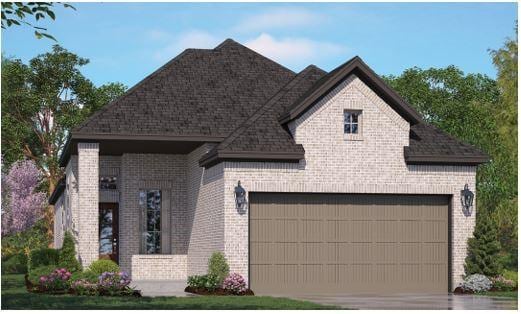 17055 Lilac Paxton Ln, Hockley, TX 77447 - view of front of home with brick siding, an attached garage, concrete driveway, and a shingled roof