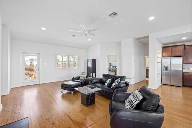 2811 Izamal Ct, Galveston, TX 77554 - living area featuring light wood-style flooring, recessed lighting, baseboards, and a ceiling fan