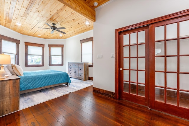 1828 Ursuline St, Galveston, TX 77550 - bedroom featuring wood-type flooring, multiple windows, wooden ceiling, and baseboards