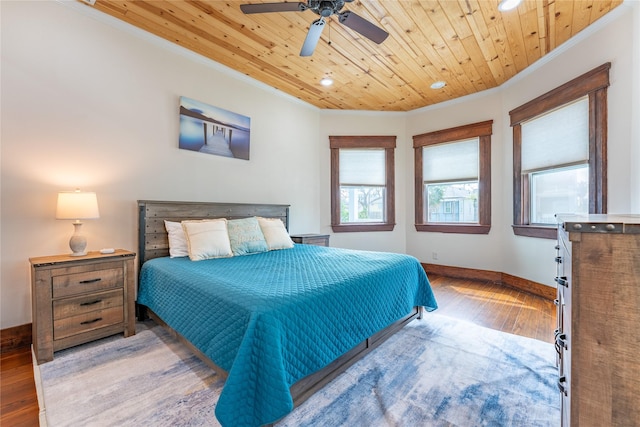 1828 Ursuline St, Galveston, TX 77550 - bedroom featuring ornamental molding, hardwood / wood-style floors, recessed lighting, wooden ceiling, and baseboards