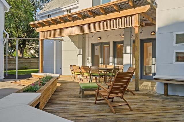 3810 Bellefontaine St, Houston, TX 77025 - wooden deck with a pergola and outdoor dining space